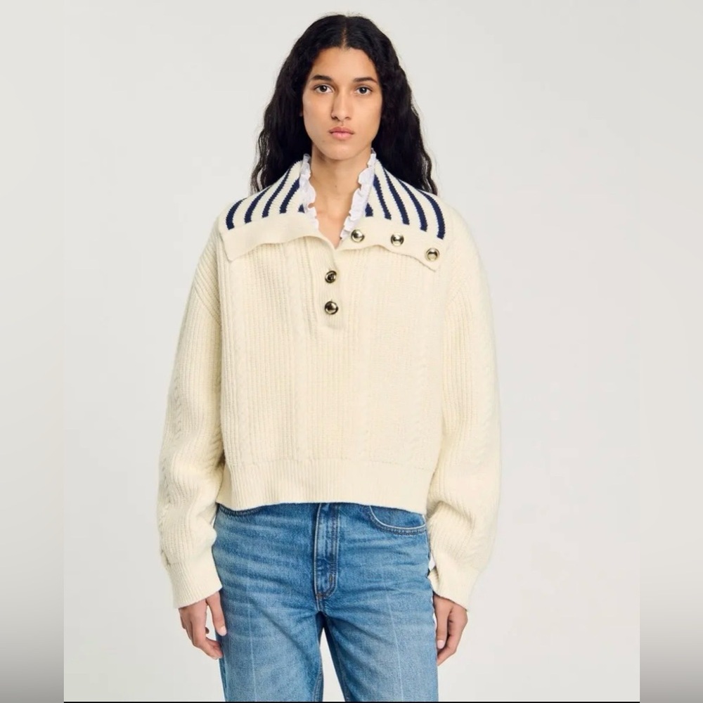 Sandro Wool Arthus Rib-Knit Sailor Sweater/ Size 3